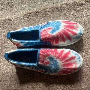 Women Skechers Red and Blue Tie-Dye Slip-On Sneakers Size 7.5